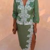 Green Lace Wrap Midi Skirt